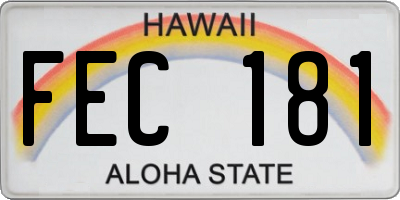 HI license plate FEC181