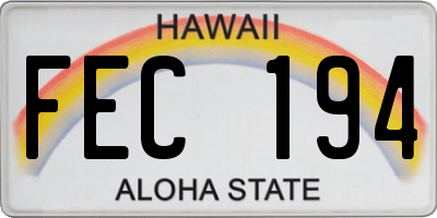 HI license plate FEC194