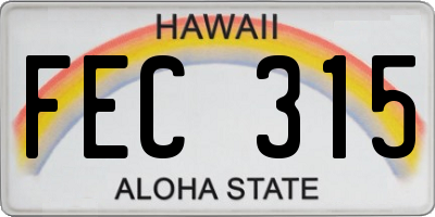 HI license plate FEC315