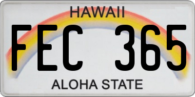 HI license plate FEC365
