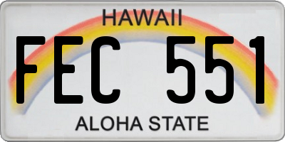 HI license plate FEC551