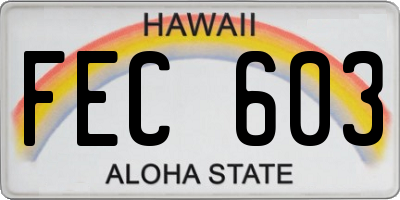 HI license plate FEC603