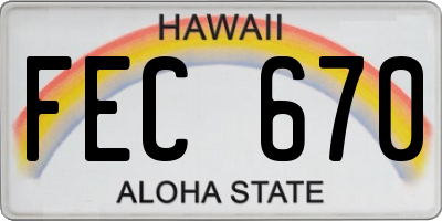 HI license plate FEC670