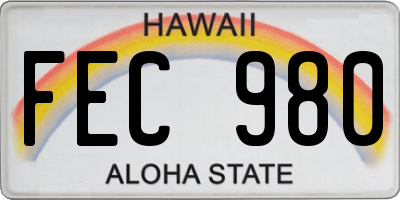 HI license plate FEC980