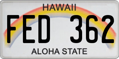 HI license plate FED362