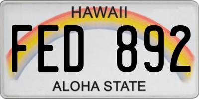 HI license plate FED892