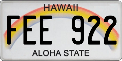HI license plate FEE922