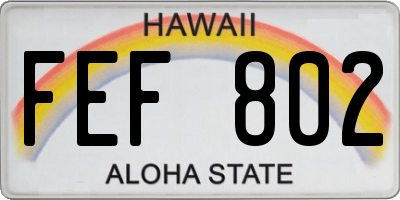 HI license plate FEF802