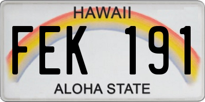 HI license plate FEK191