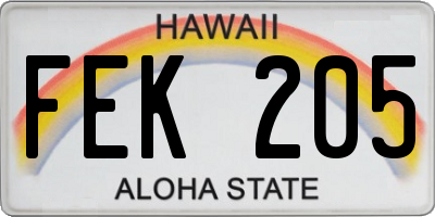 HI license plate FEK205