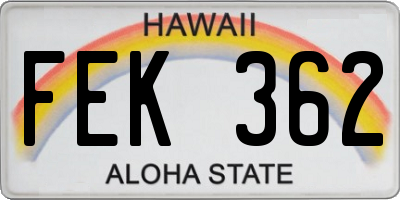 HI license plate FEK362