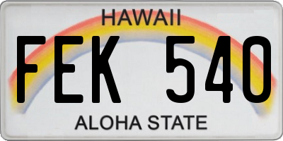 HI license plate FEK540