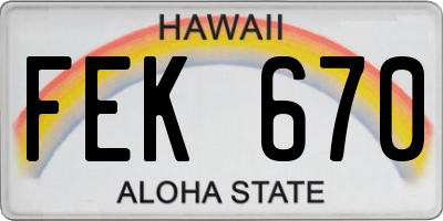 HI license plate FEK670