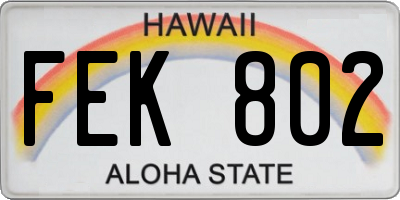 HI license plate FEK802