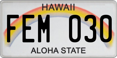 HI license plate FEM030