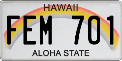 HI license plate FEM701