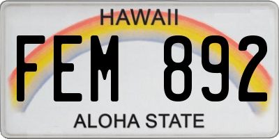 HI license plate FEM892