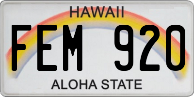 HI license plate FEM920