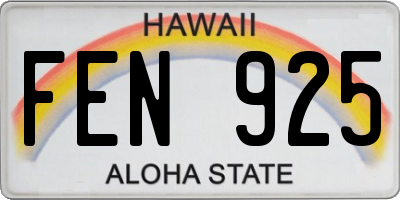HI license plate FEN925