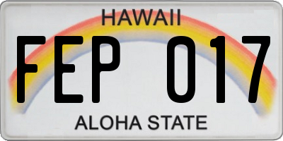 HI license plate FEP017