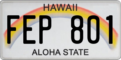 HI license plate FEP801