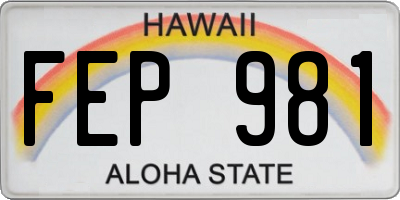 HI license plate FEP981