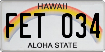HI license plate FET034
