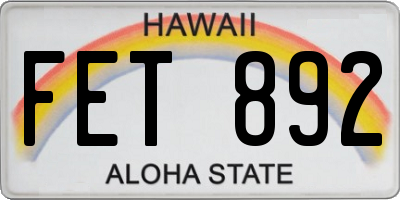 HI license plate FET892