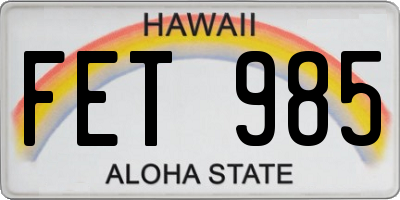 HI license plate FET985