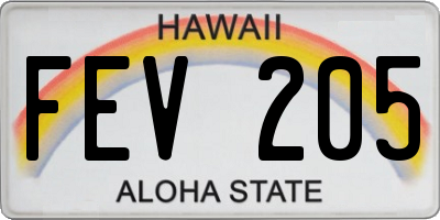 HI license plate FEV205