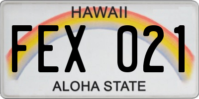 HI license plate FEX021
