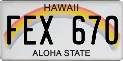 HI license plate FEX670