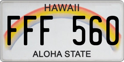 HI license plate FFF560