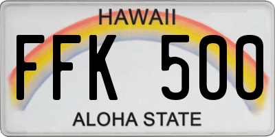 HI license plate FFK500