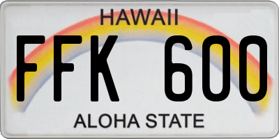 HI license plate FFK600