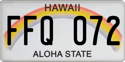 HI license plate FFQ072