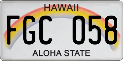 HI license plate FGC058