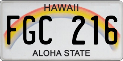 HI license plate FGC216