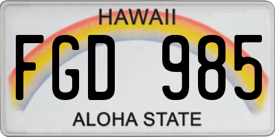 HI license plate FGD985