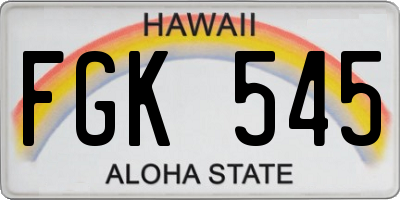 HI license plate FGK545