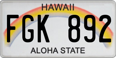 HI license plate FGK892