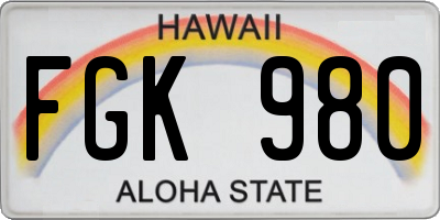 HI license plate FGK980