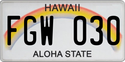 HI license plate FGW030