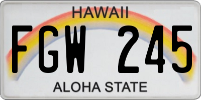 HI license plate FGW245