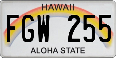 HI license plate FGW255