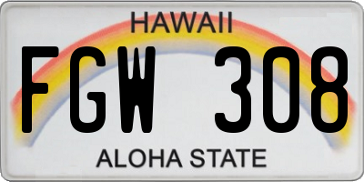 HI license plate FGW308