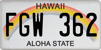 HI license plate FGW362