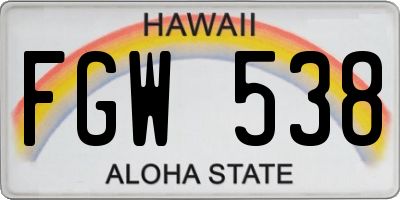 HI license plate FGW538