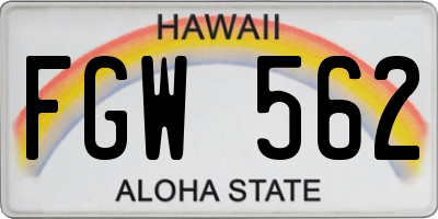 HI license plate FGW562