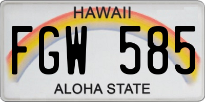 HI license plate FGW585